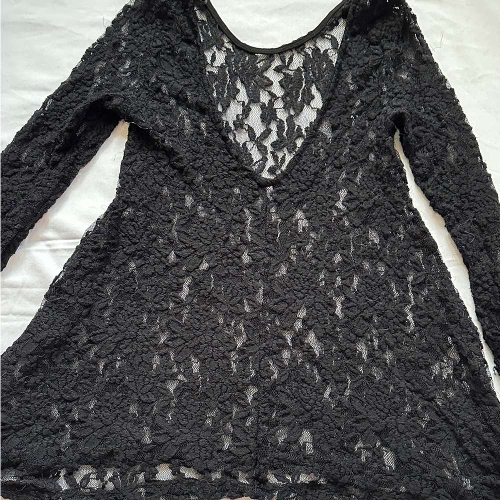 Vintage‎ Romantic Sultry Black Lace Long Sleeve Top Whimsygoth Size S
